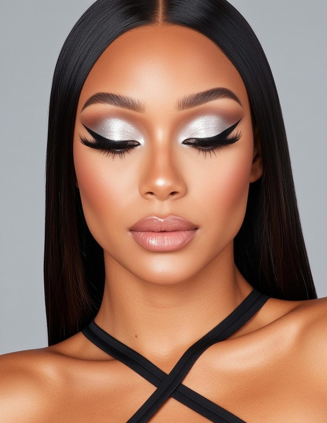 Makeup Head Shoulders Young Closed Eyes Facing