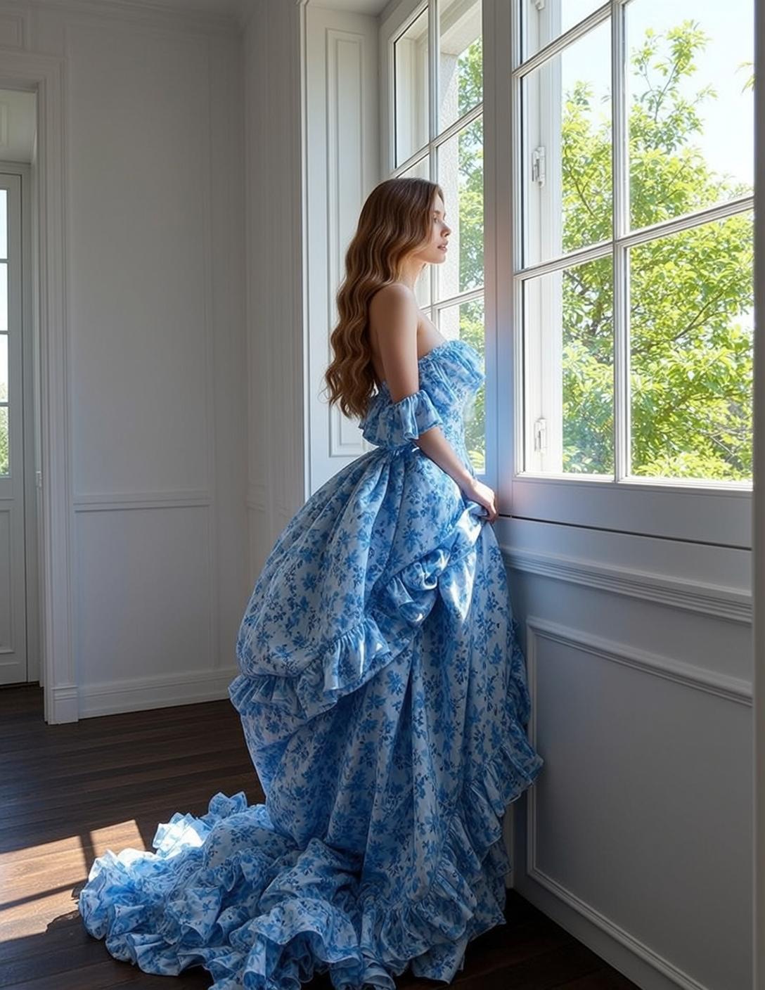 Balletcore Stands Profile Facing Large Window Her