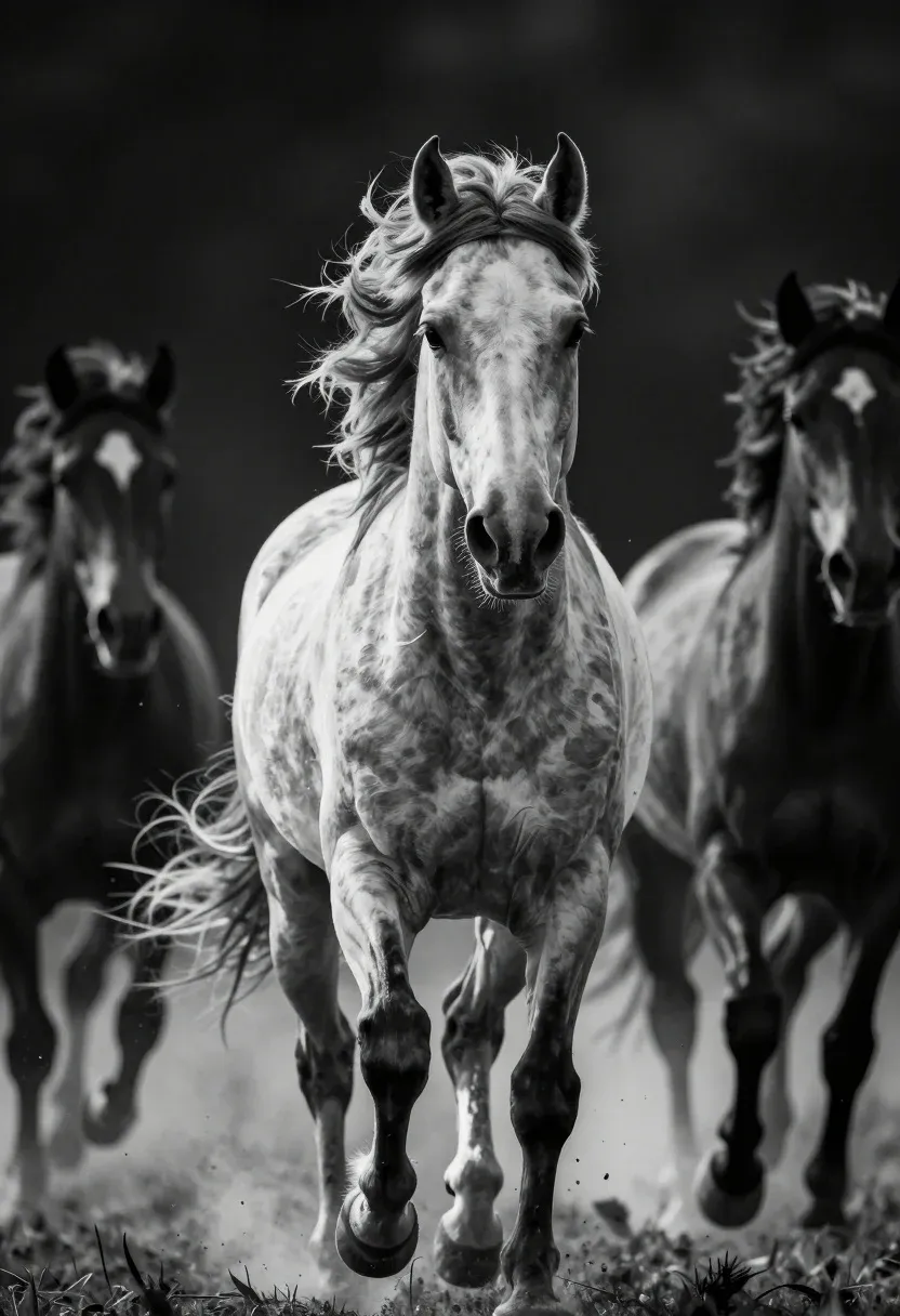 Powerful Horse With White Blaze Its Face Charges Directly Toward