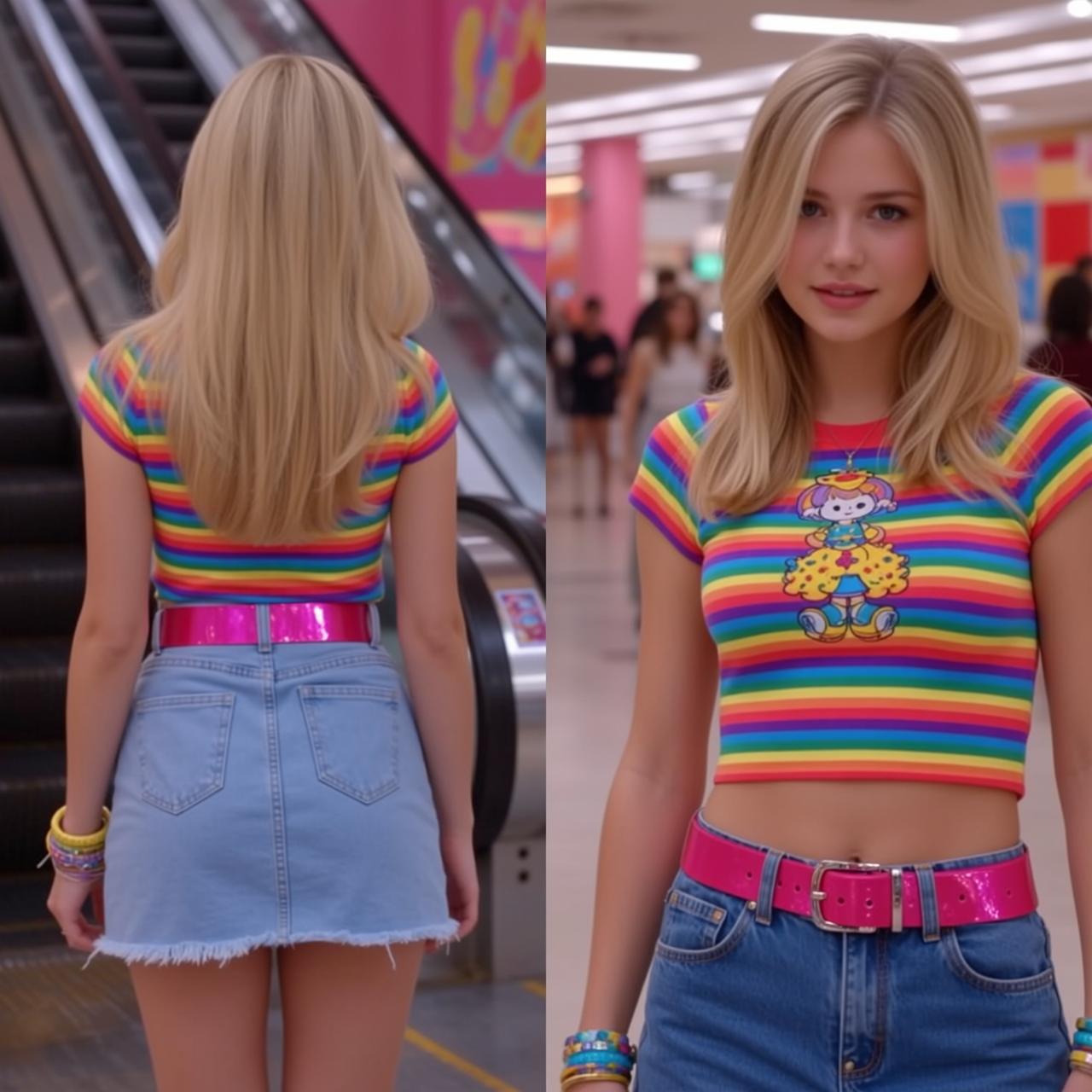 Y2k Young Long Blonde Straight Fair Short-sleeved