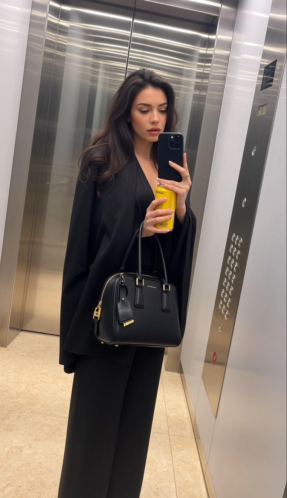 Black Suit Elevator Can Selfie