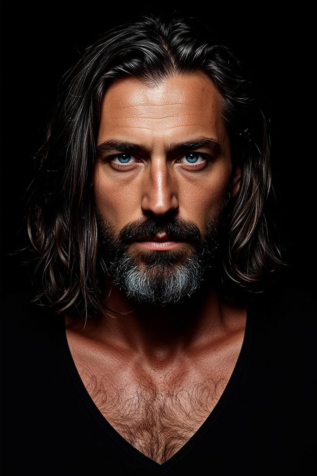 Headshot Portrait Ruggedly Handsome Man With Striking Blue Eyes Full