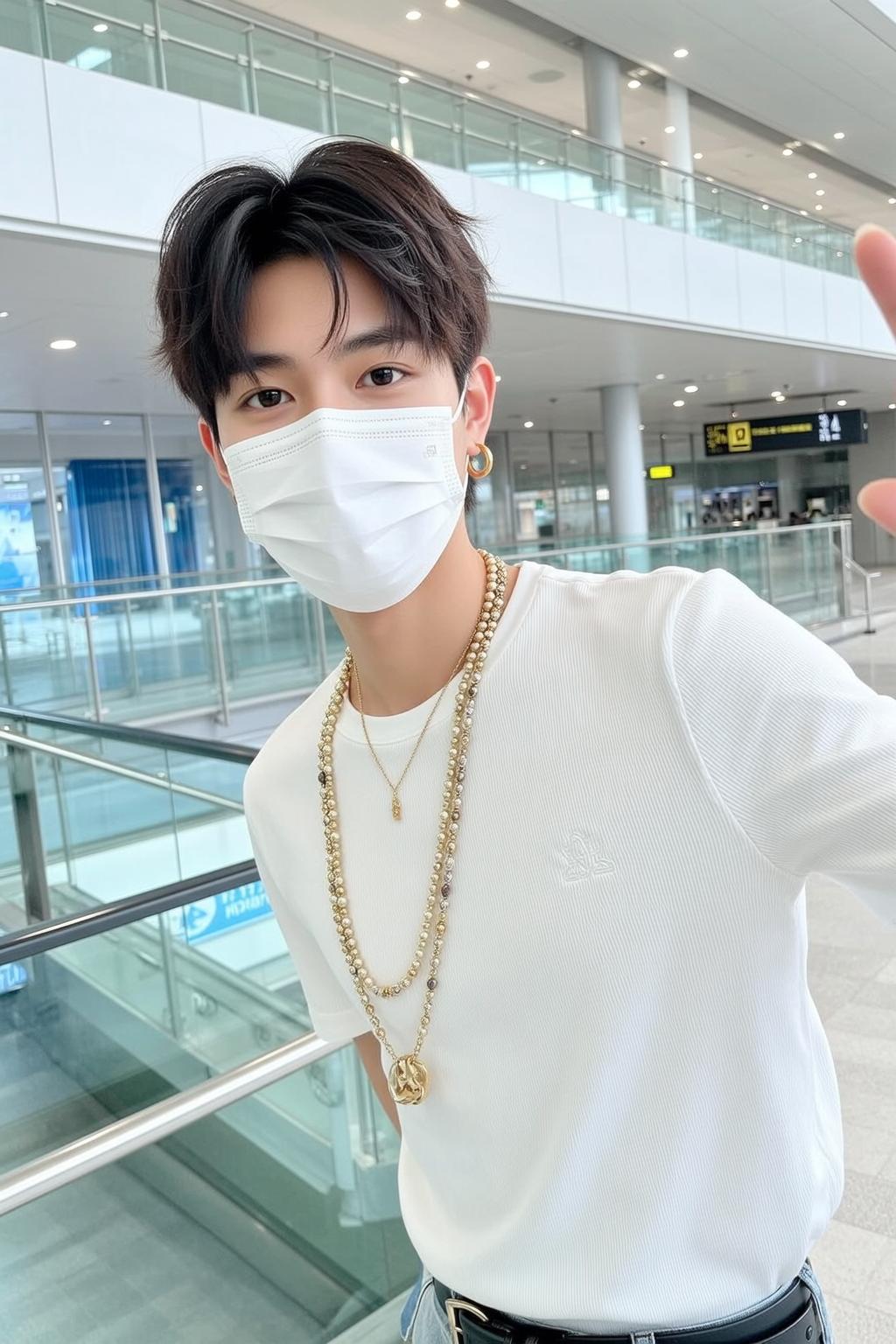 Man Peace Sign Gold Necklaces Pearl Pendant