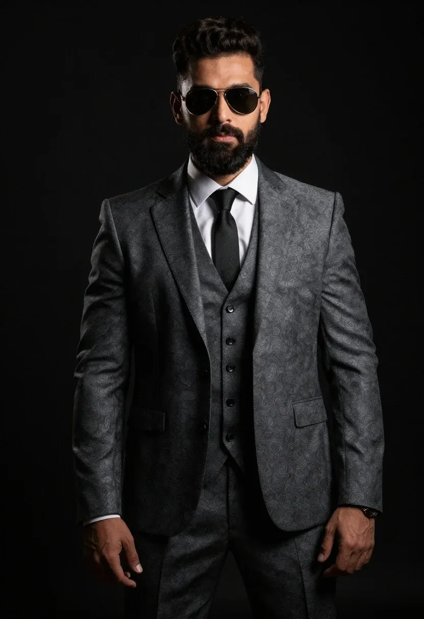 Studio Portrait Confident Man Formal Wear Against Black Background Subject