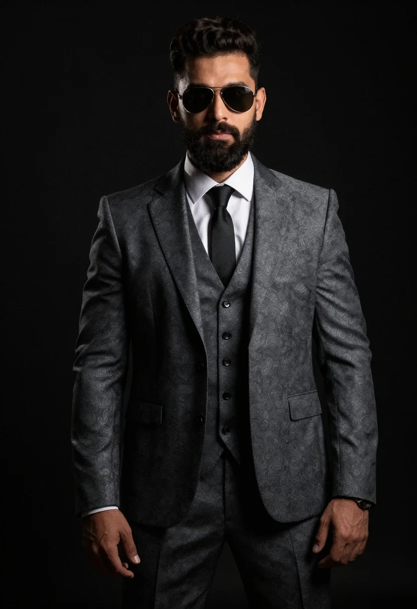 Studio Portrait Confident Man Formal Wear Against Black Background Subject reference photo