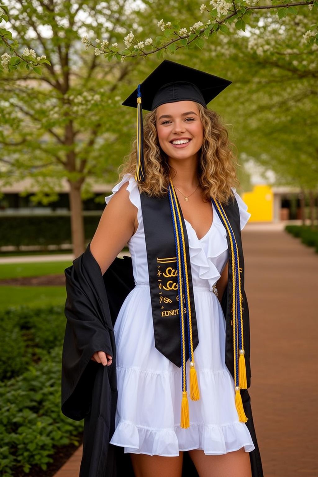 White Dress Graduation Gown Smile