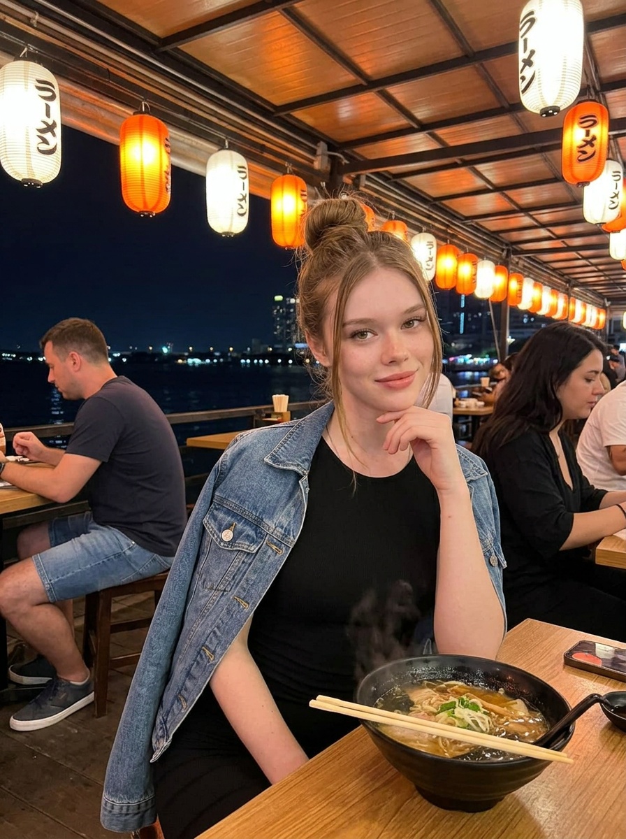 Outdoor Restaurant Night Paper Lanterns Ramen