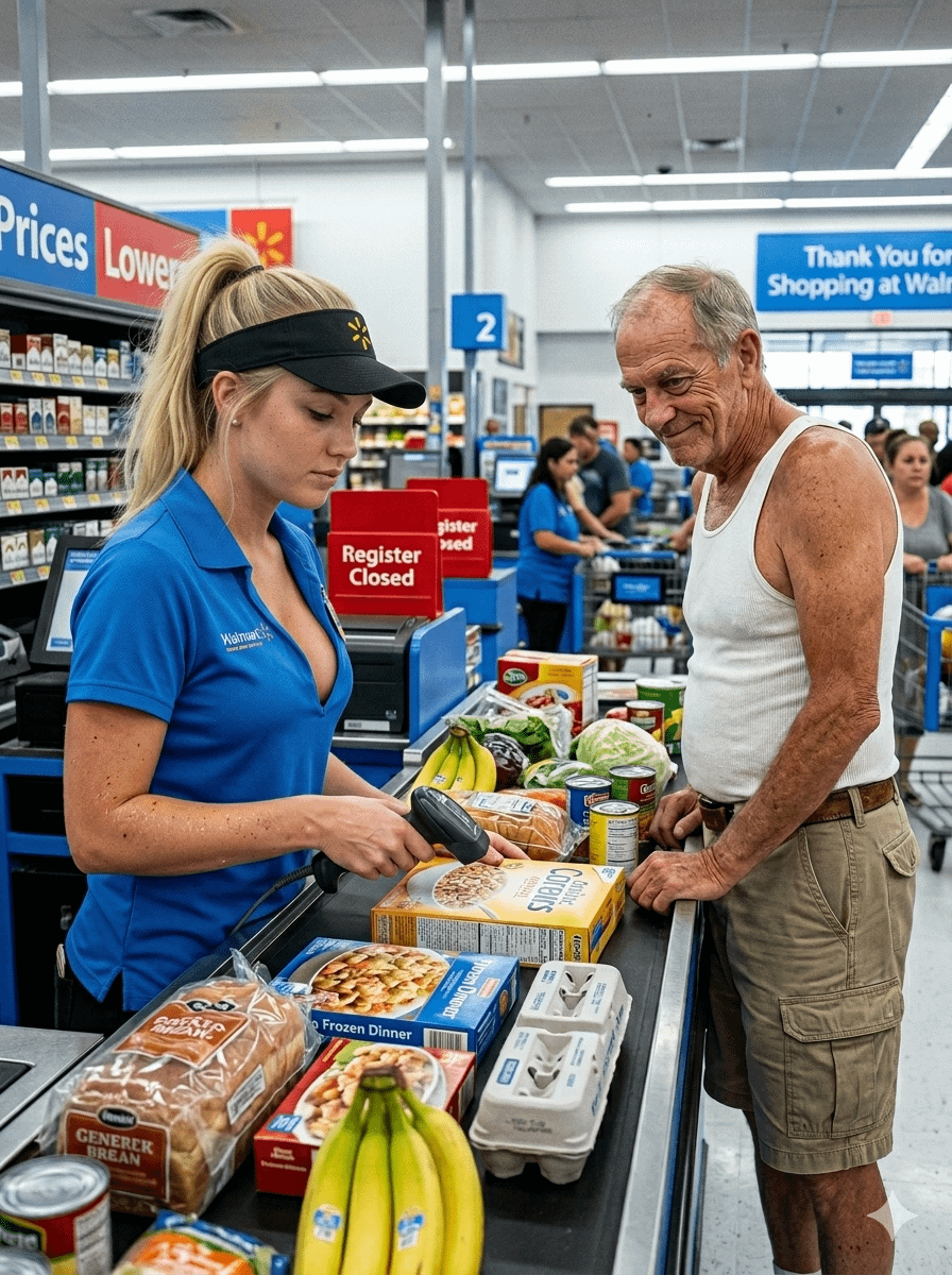 Retail Store Cashier Scanning Groceries Medium Shot