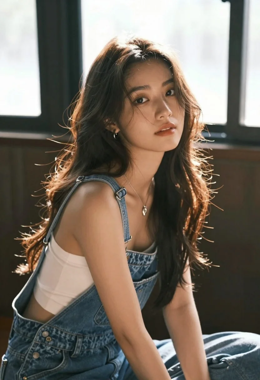 Portrait Young Woman With Long Wavy Hair And Soft Features reference photo