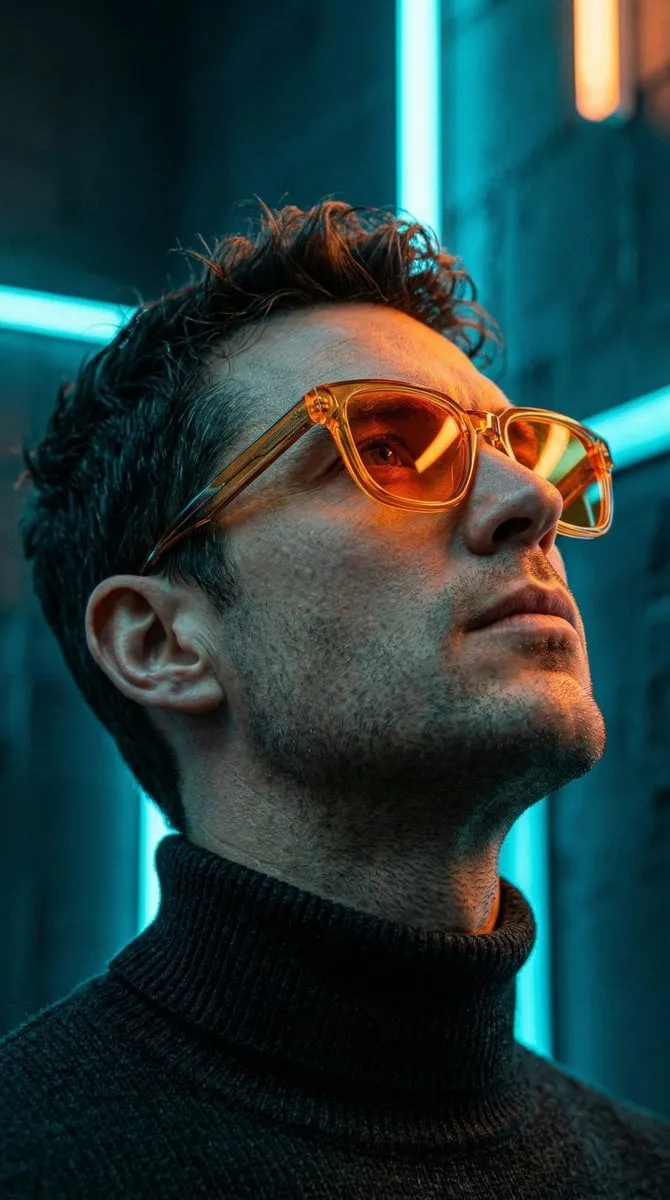 Retro Sunglasses In Low Angle Profile Portrait