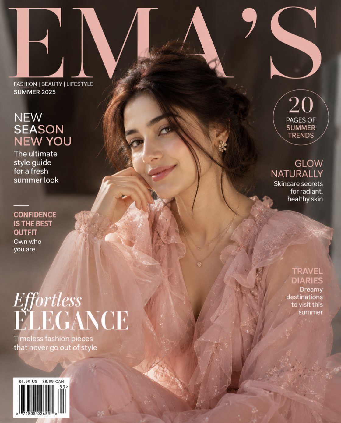 Glamorous Woman Fashion Magazine Cover Pink Dress