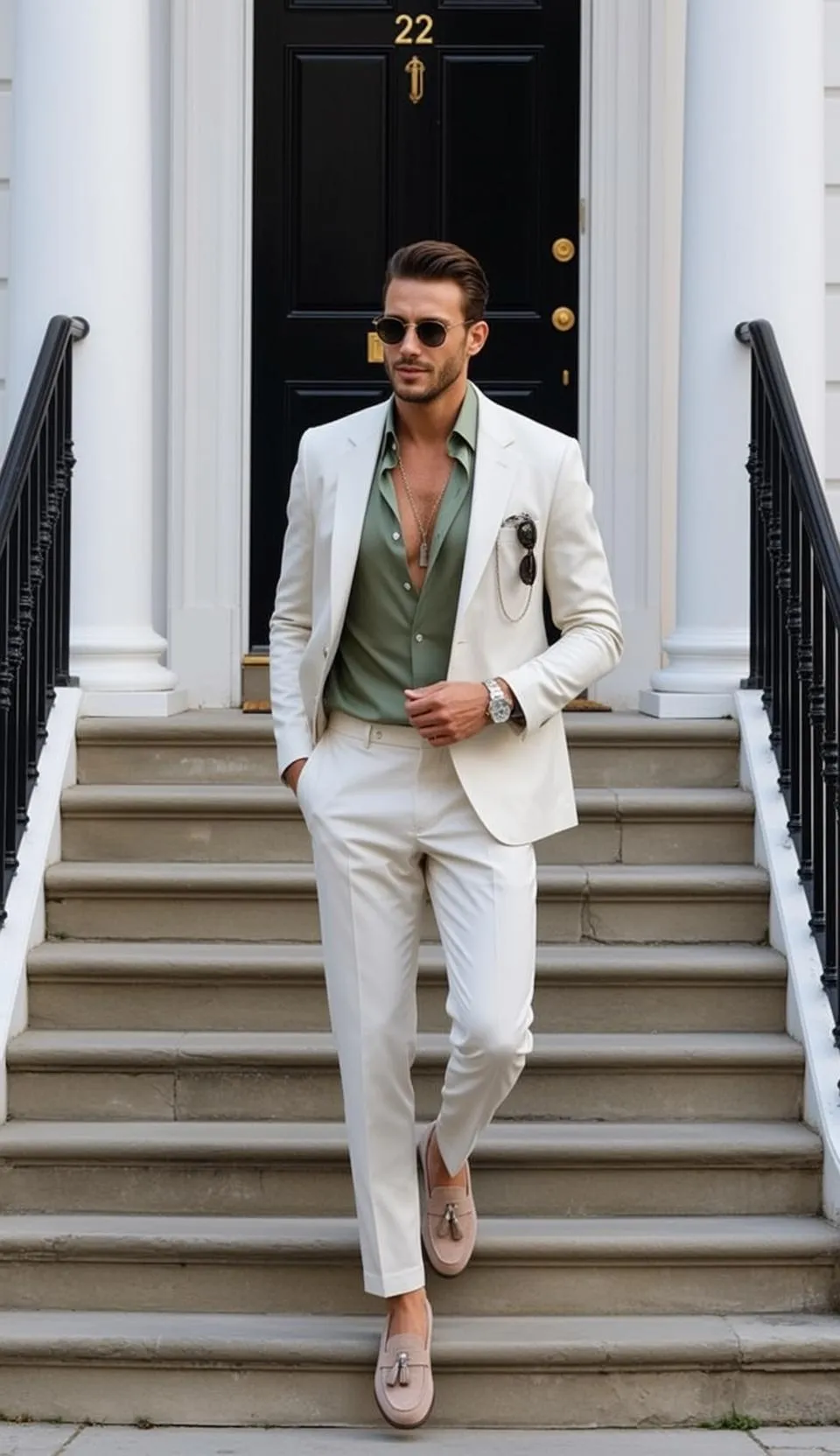 Sunglasses Necklace And Watch In Front Steps Of A Building