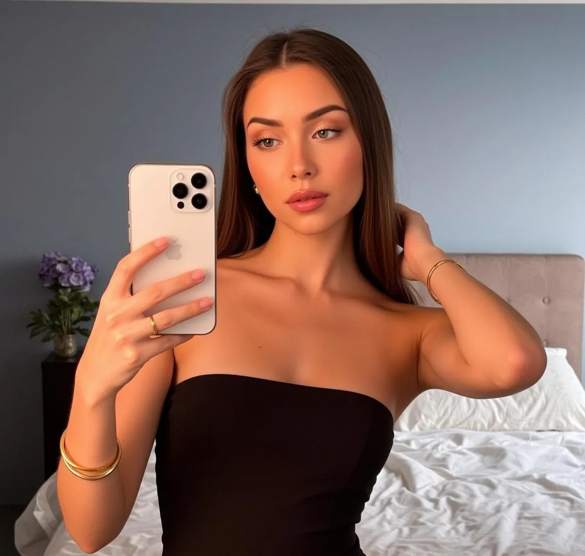 Earrings And Bracelets And Rings And Manicure In Casual Selfie