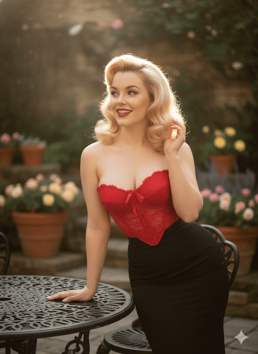 Outdoor Garden Cafe Pinup Portrait Retro Glamour