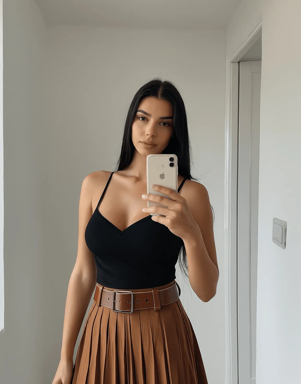 Takes Selfie In Mirror With Iphone