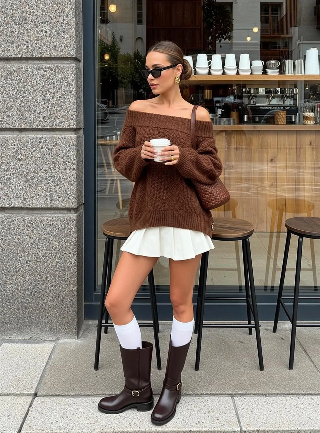 Sunglasses And Earrings And Rings With Knit Sweater
