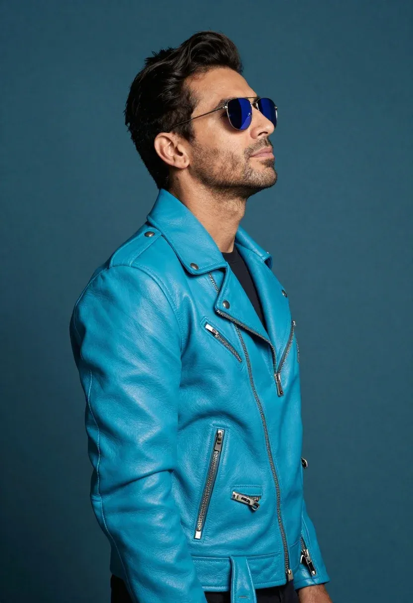 Professional Studio Portrait Man Profile Against Solid Teal Background Subject
