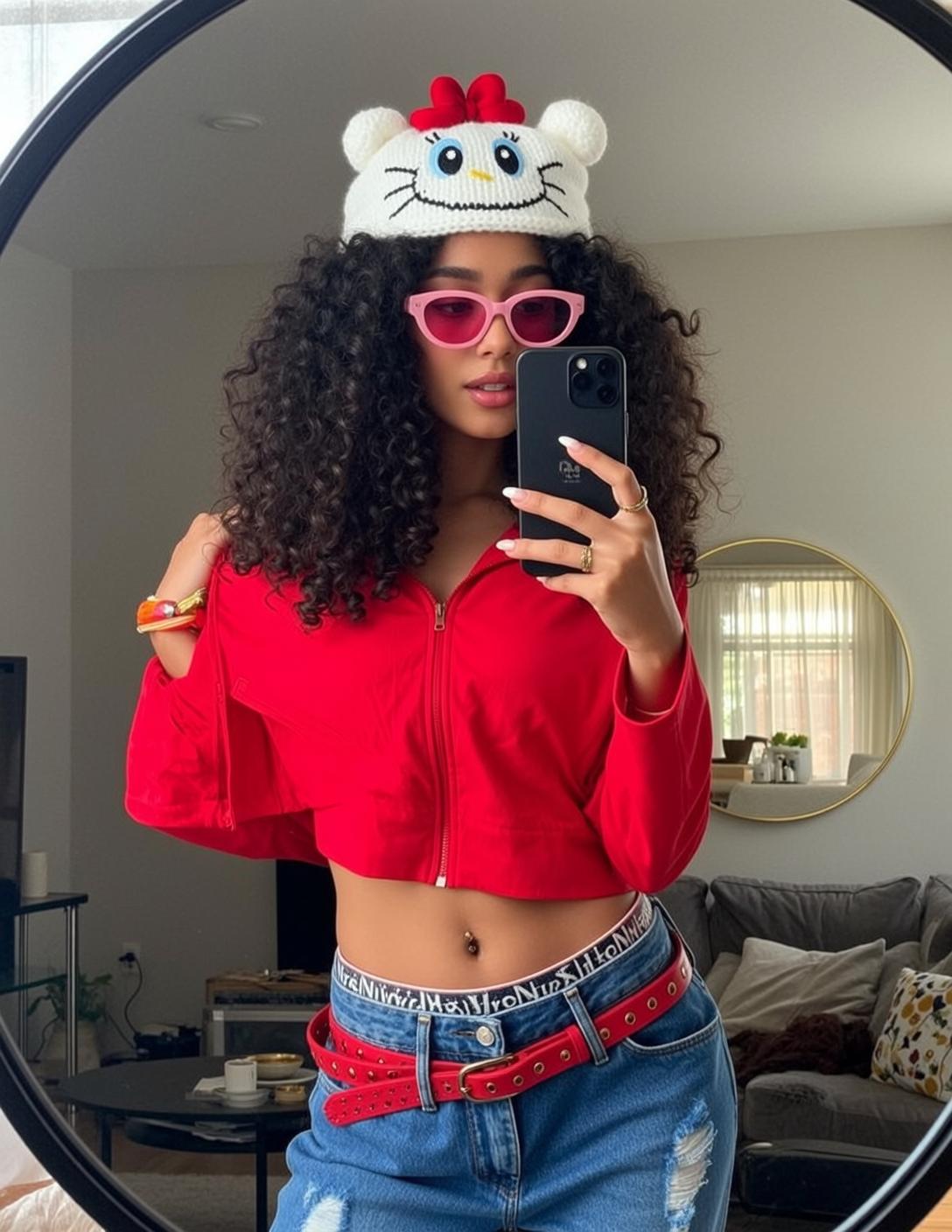 Baddie Standing Holding Smartphone Her Right Hand