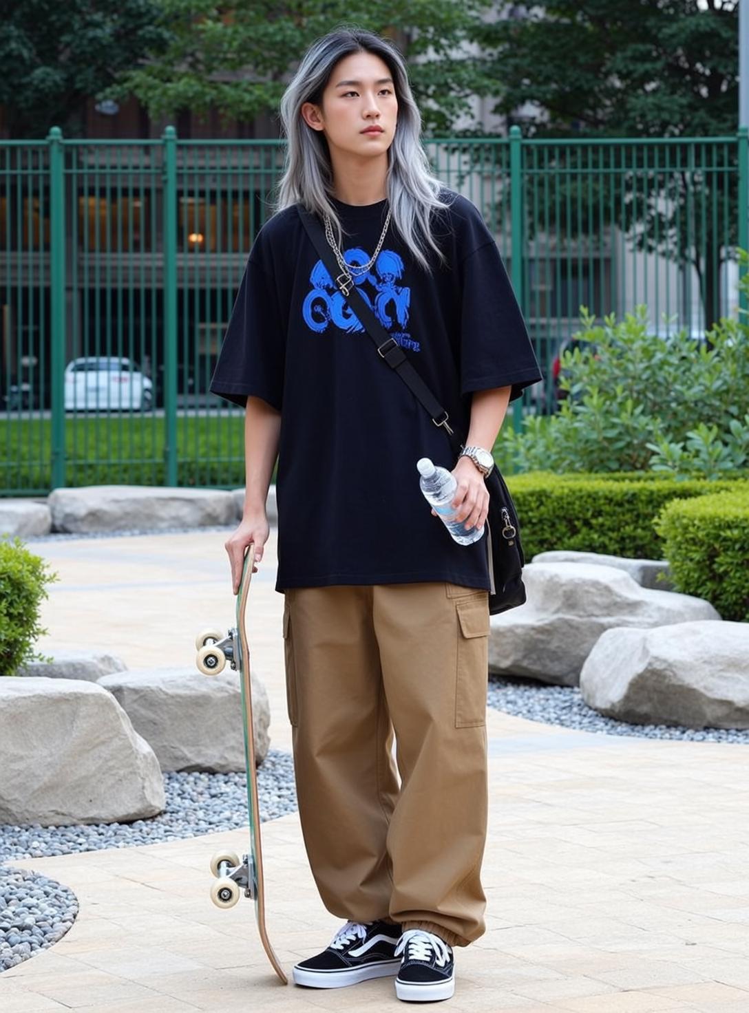 Skater Young Asian Long Wavy Silver Fair
