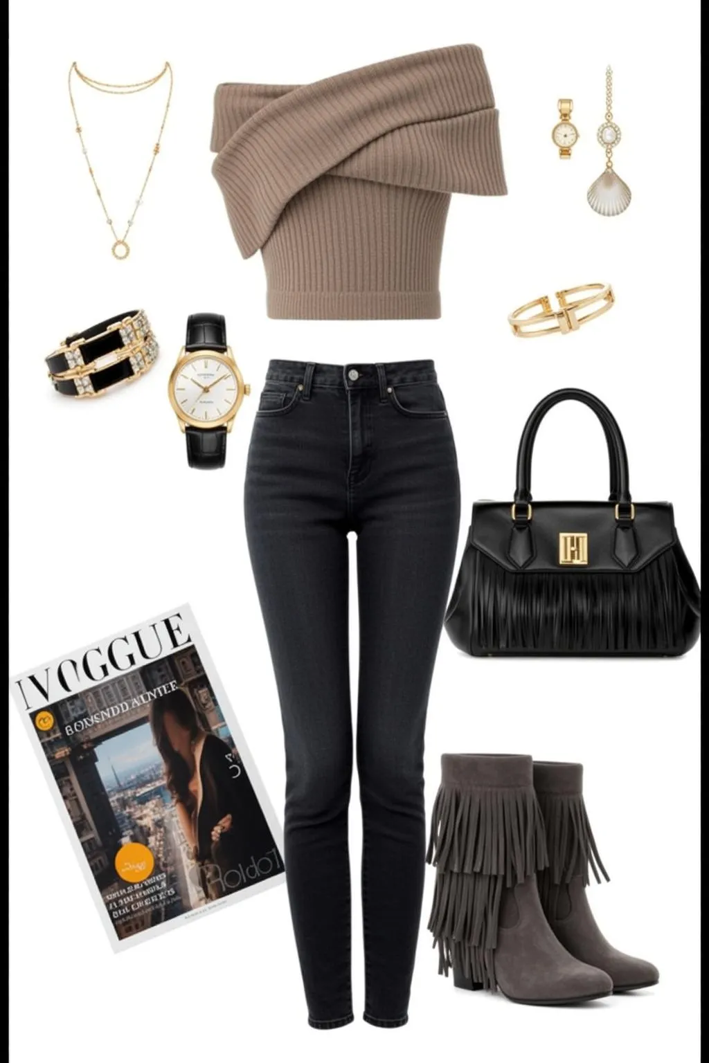 Y2k Brown Off-the-shoulder Ribbed Knit Sweater Dark
