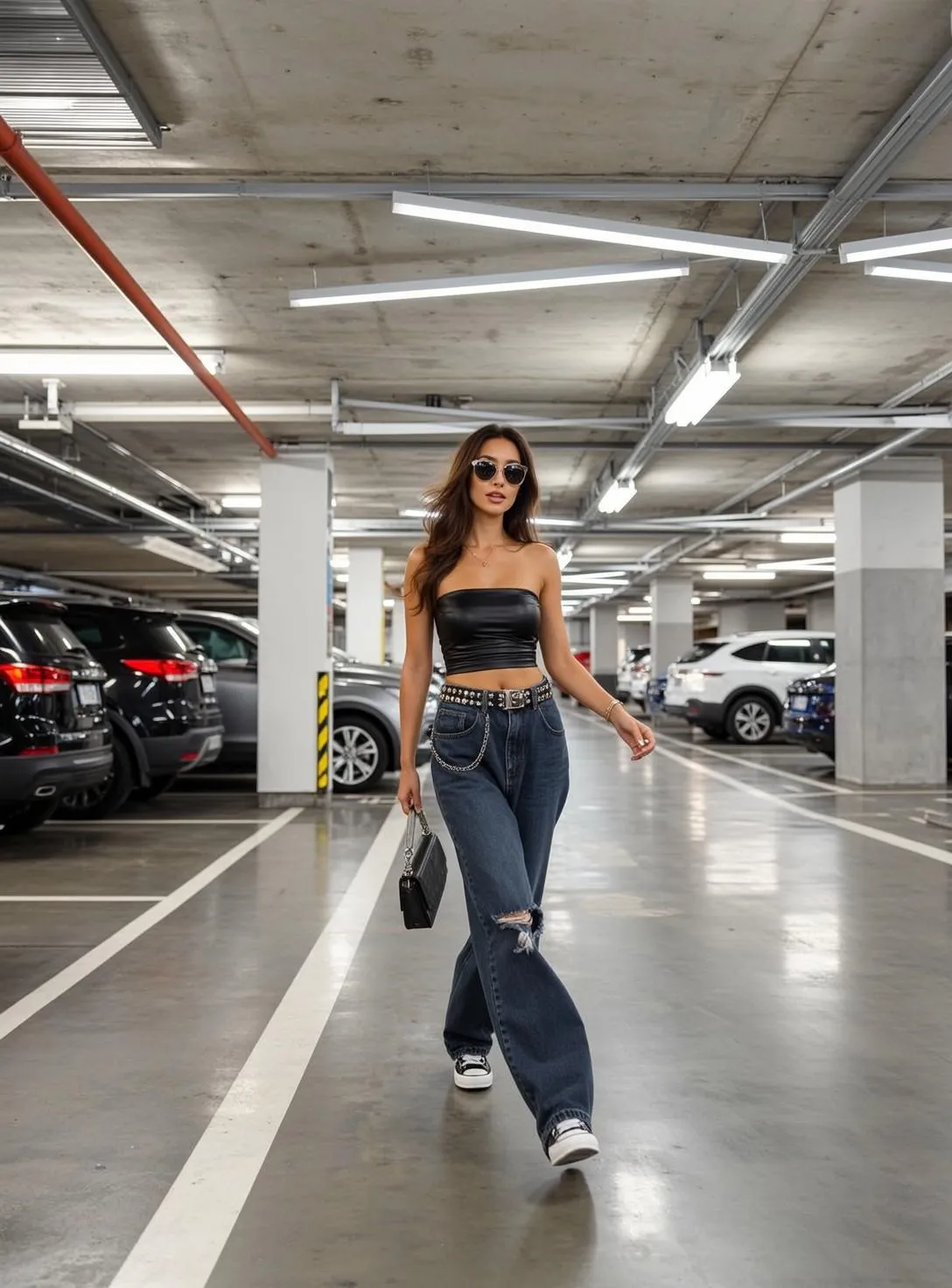 Sunglasses And Necklace In Parking Garage