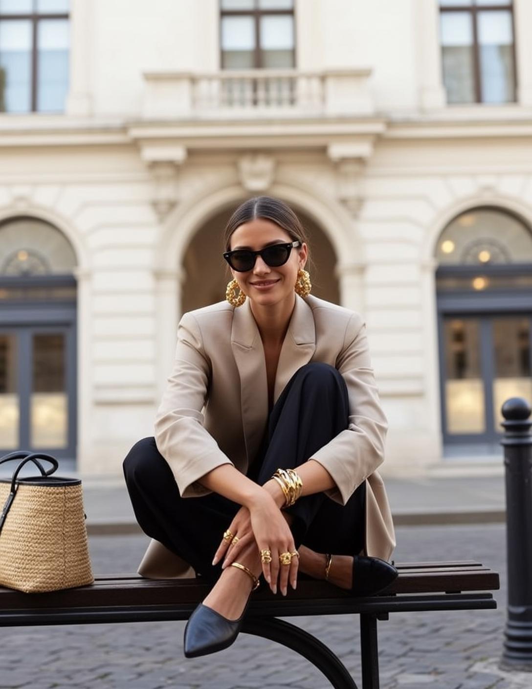 Luxury Pulled Back Fair Beige Blazer Black