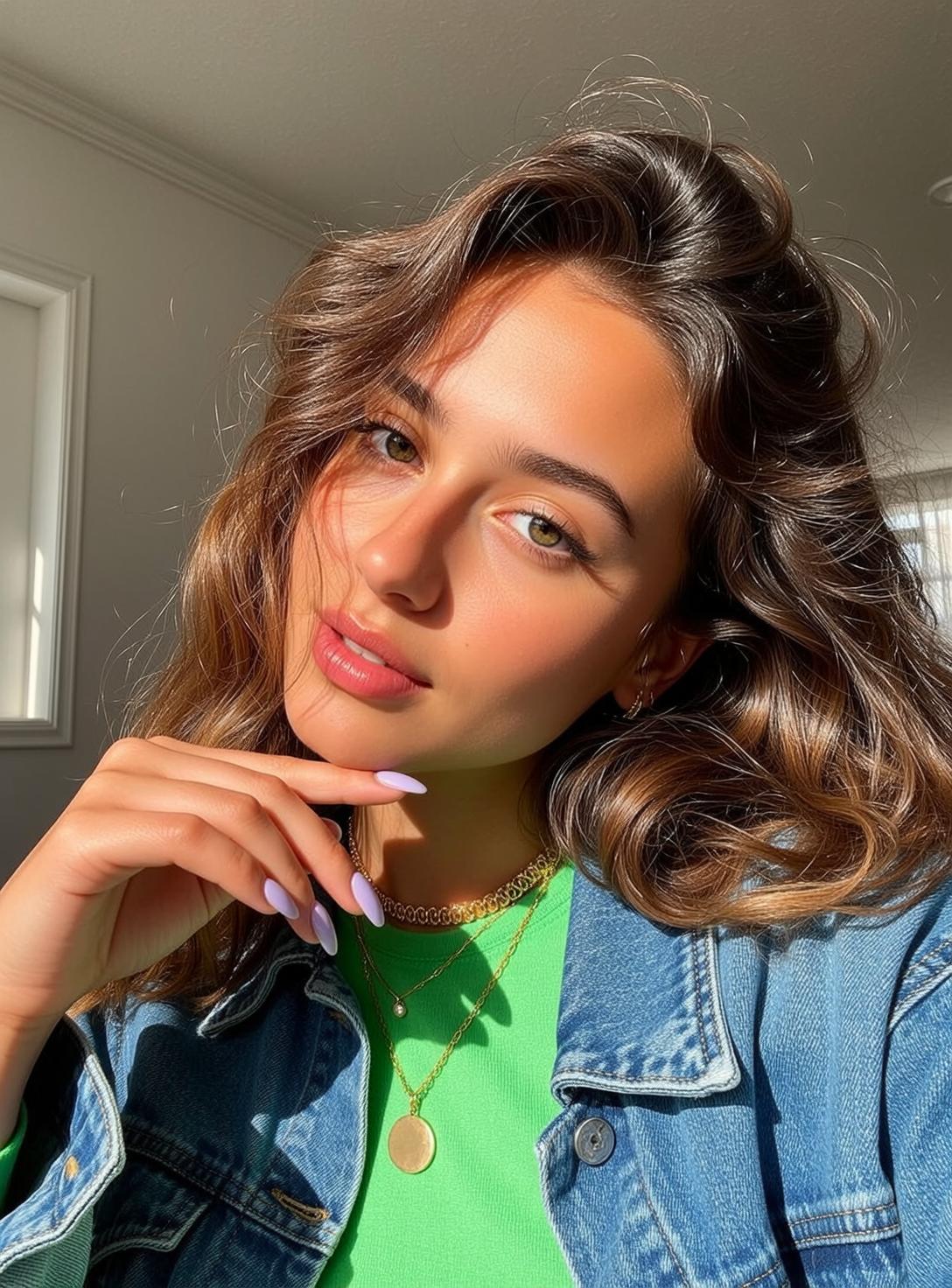 Denim Jacket Green Tee Portrait