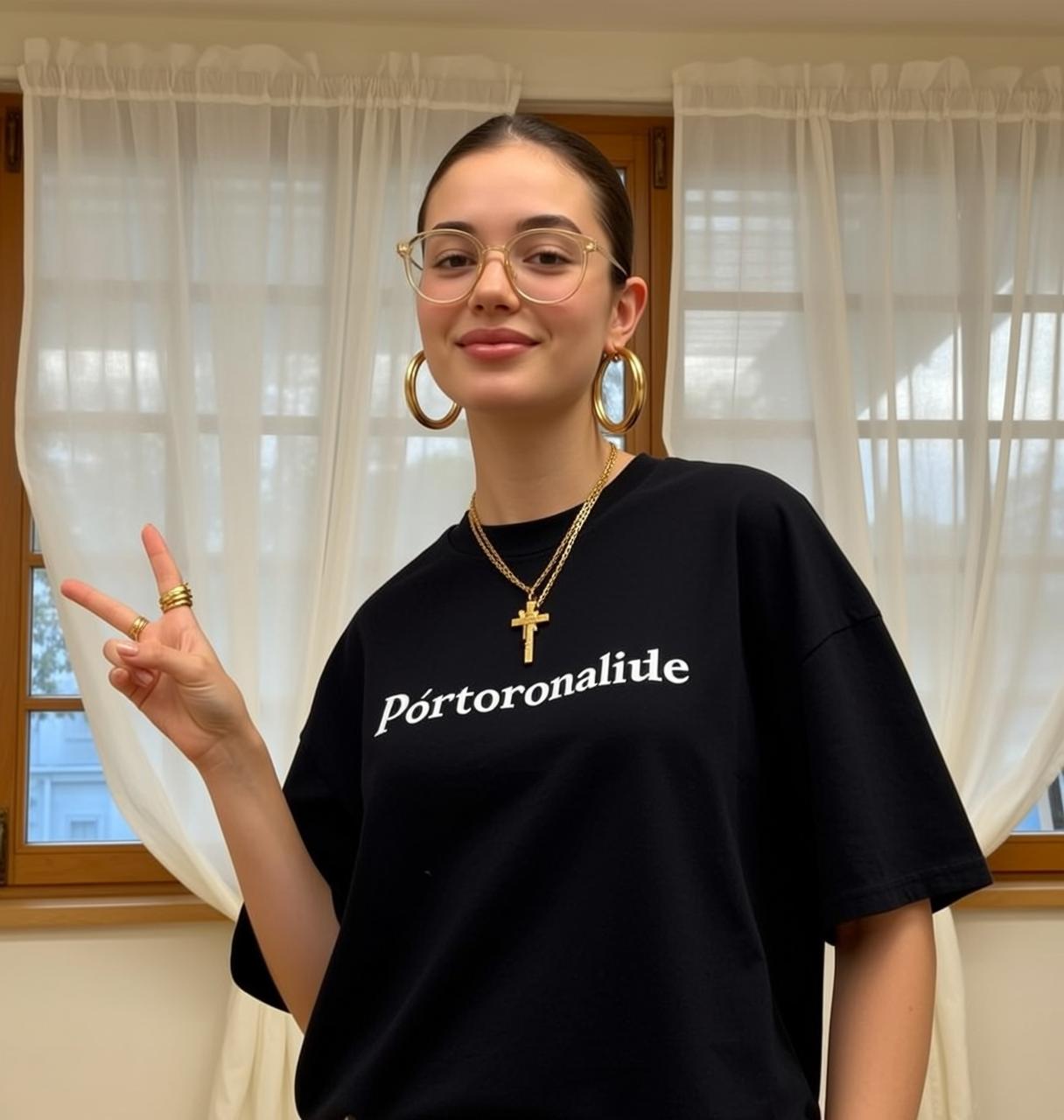 Oversized Tee Peace Sign Portrait