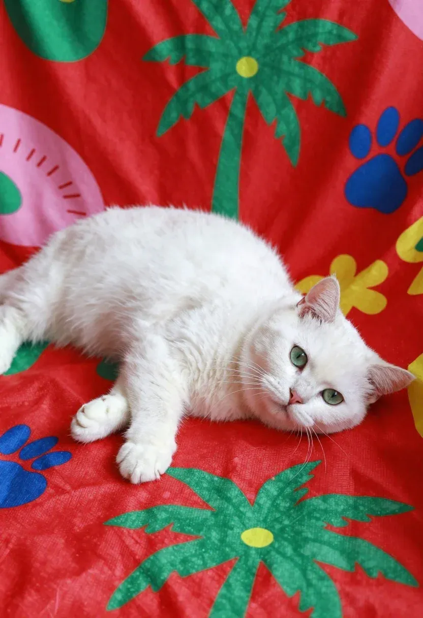 Subject Fluffy White Cat With Green Eyes And Pink Nose