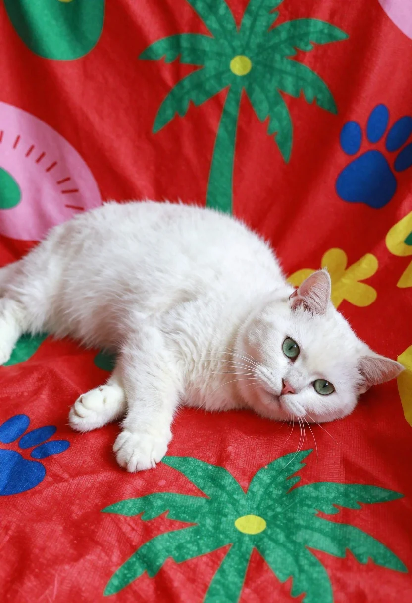 Subject Fluffy White Cat With Green Eyes And Pink Nose reference photo