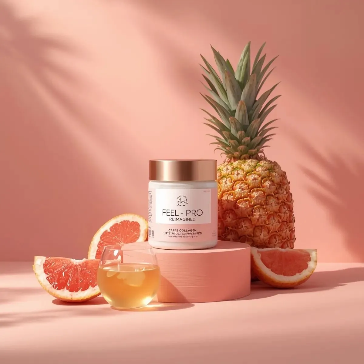 Luxury Collagen Supplement With Fruit And Palm Shadows