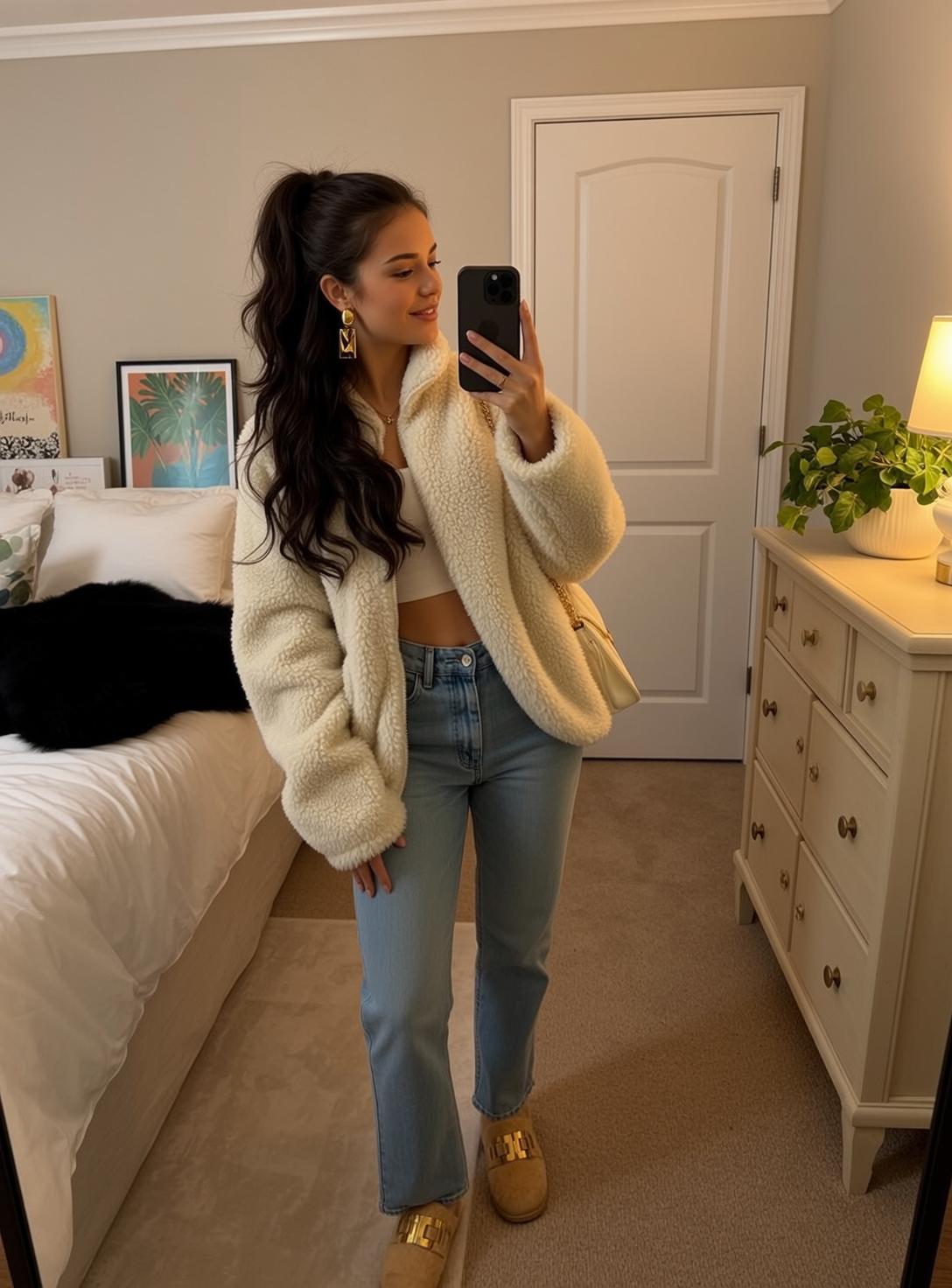 Bedroom Mirror Selfie Fuzzy Jacket