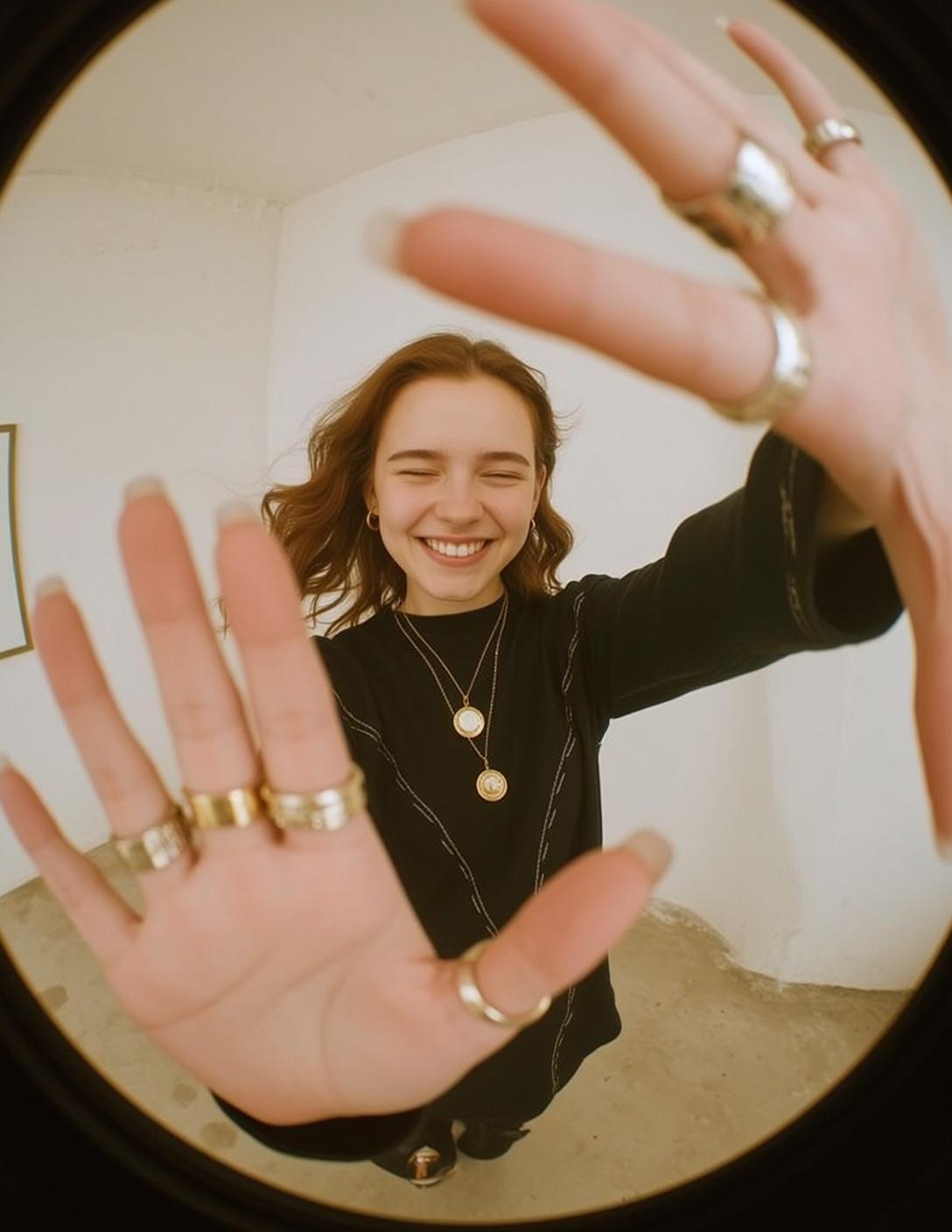 Smiling Hands Forward Indoor Look