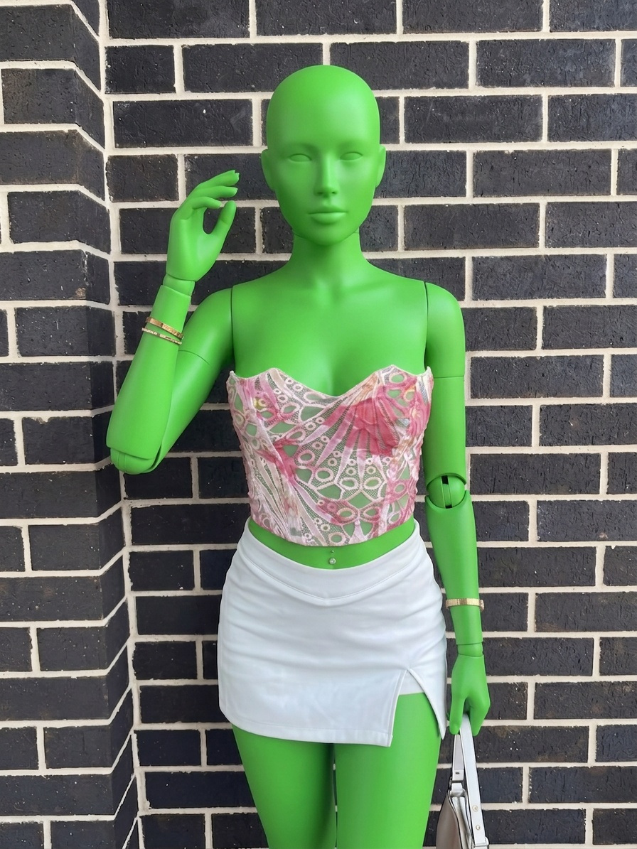 Template for Floral Lace Corset And White Mini Skirt