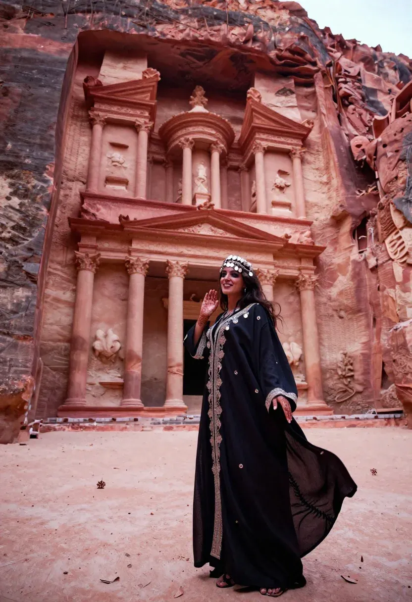 Ethereal Desert Rose Eternity Scene Veiled Nomadic Woman Whispering Secrets