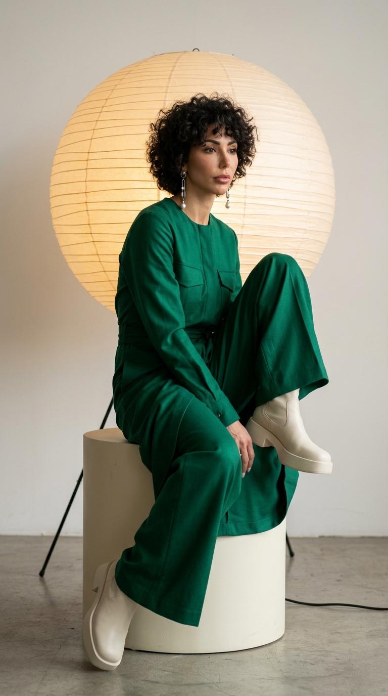 Elegant Seated Presence Studio Portrait Glowing Paper Lantern