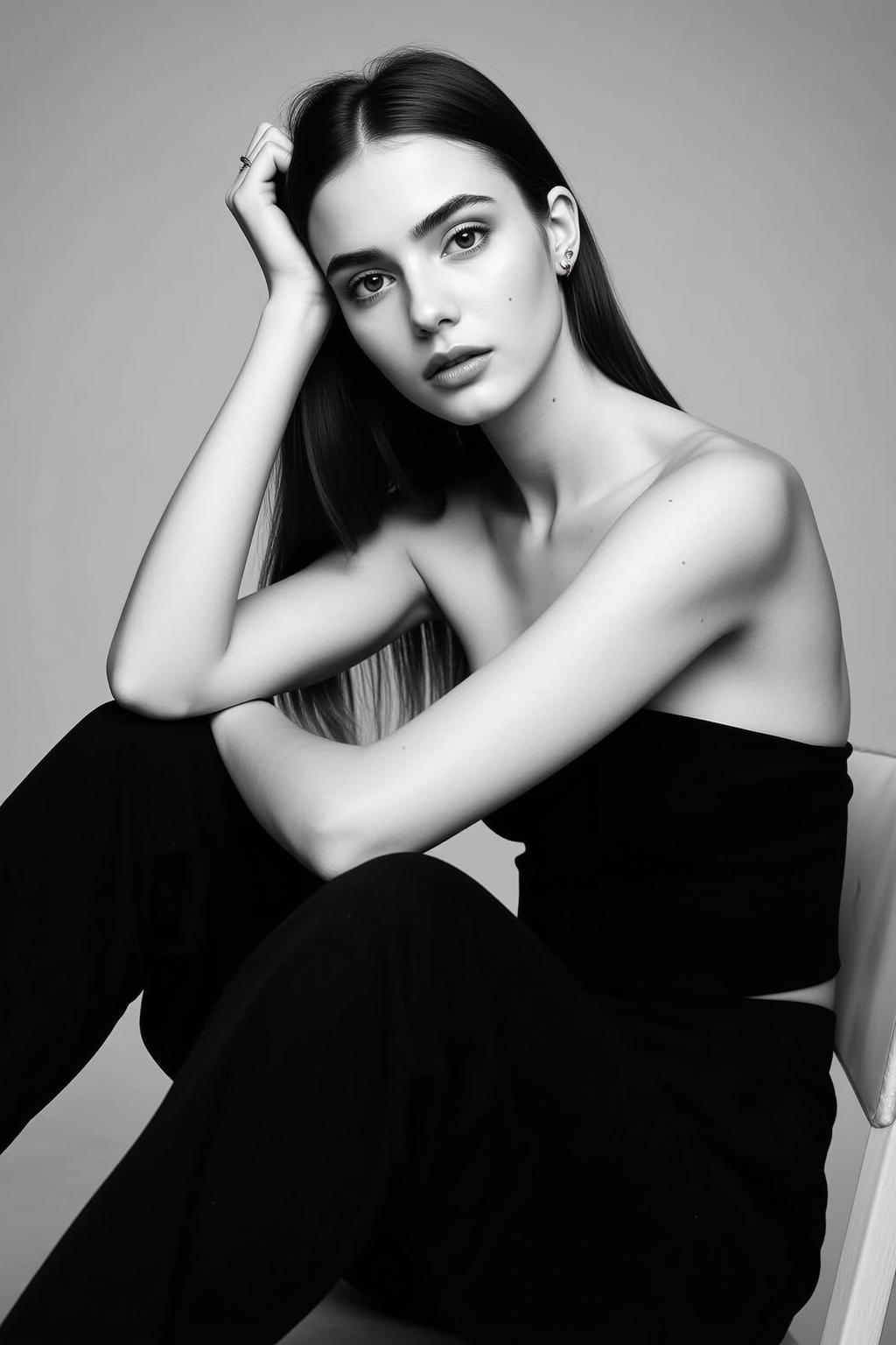 Photorealistic Medium Shot Portrait Black And White Features Young Woman