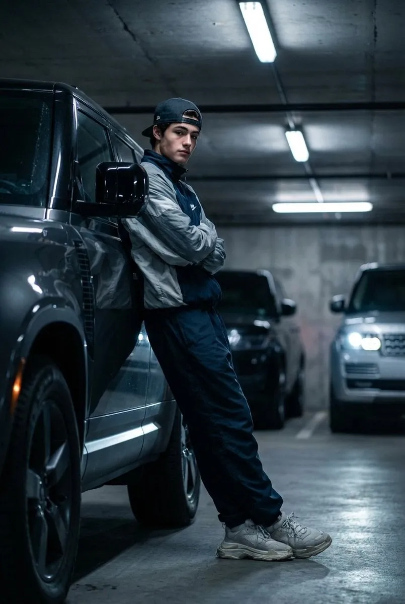 Leaning Land Rover Dim Garage