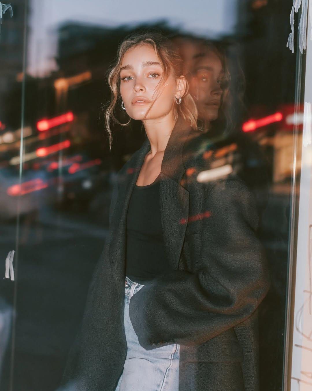Blazer Storefront Reflection Dusk Urban Bokeh