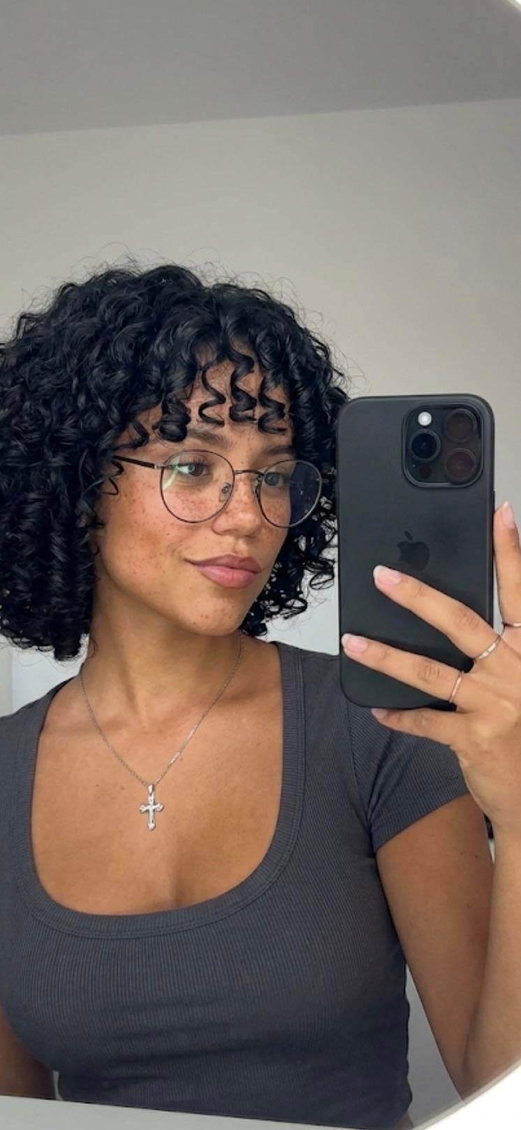 Mirror Selfie Voluminous Curly Hair Glasses T Shirt