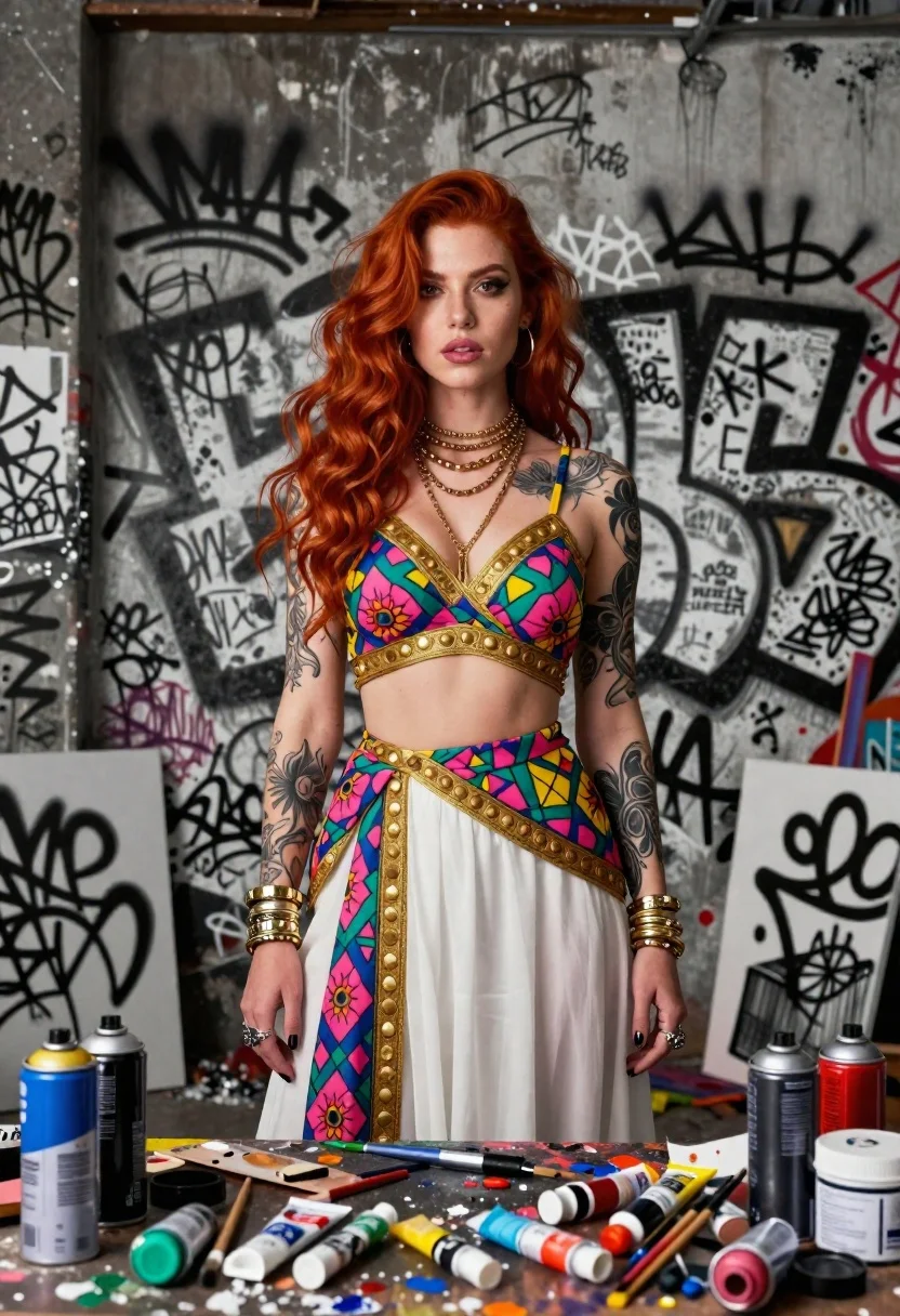 Portrait Woman With Long Red Hair Standing Confidently Urban Studio reference photo