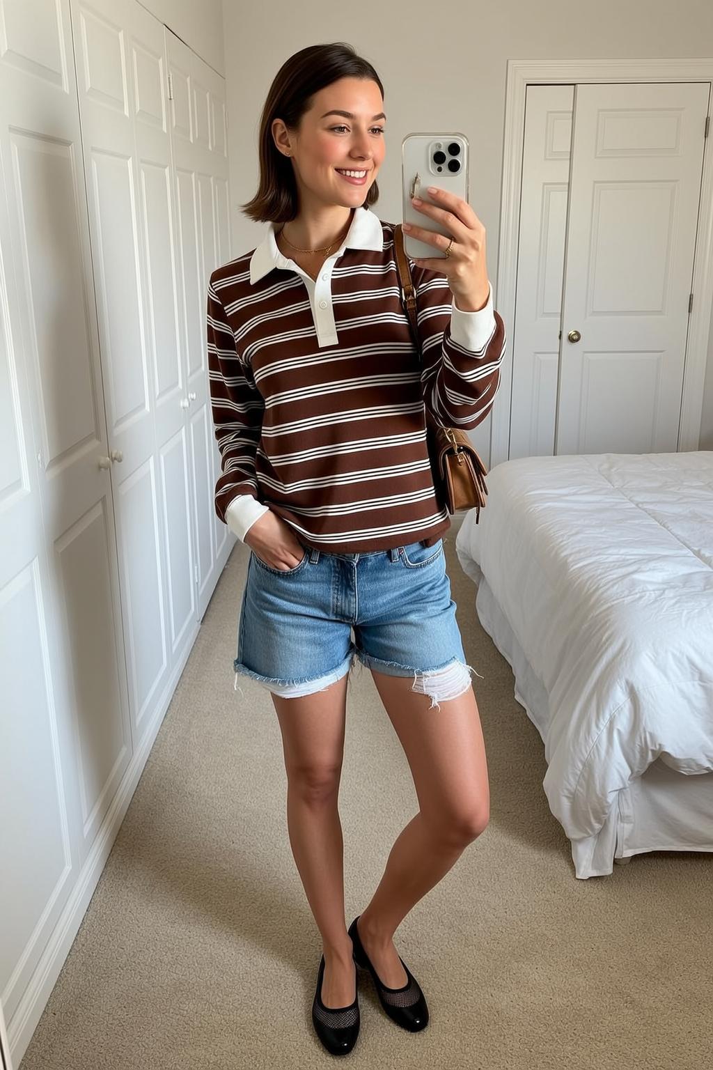 White Shirt Bob Hair Bedroom Standing