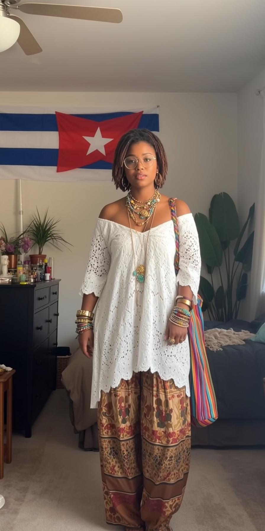 Dreadlocks White Tunic Harem Pants Bedroom Cuban Flag