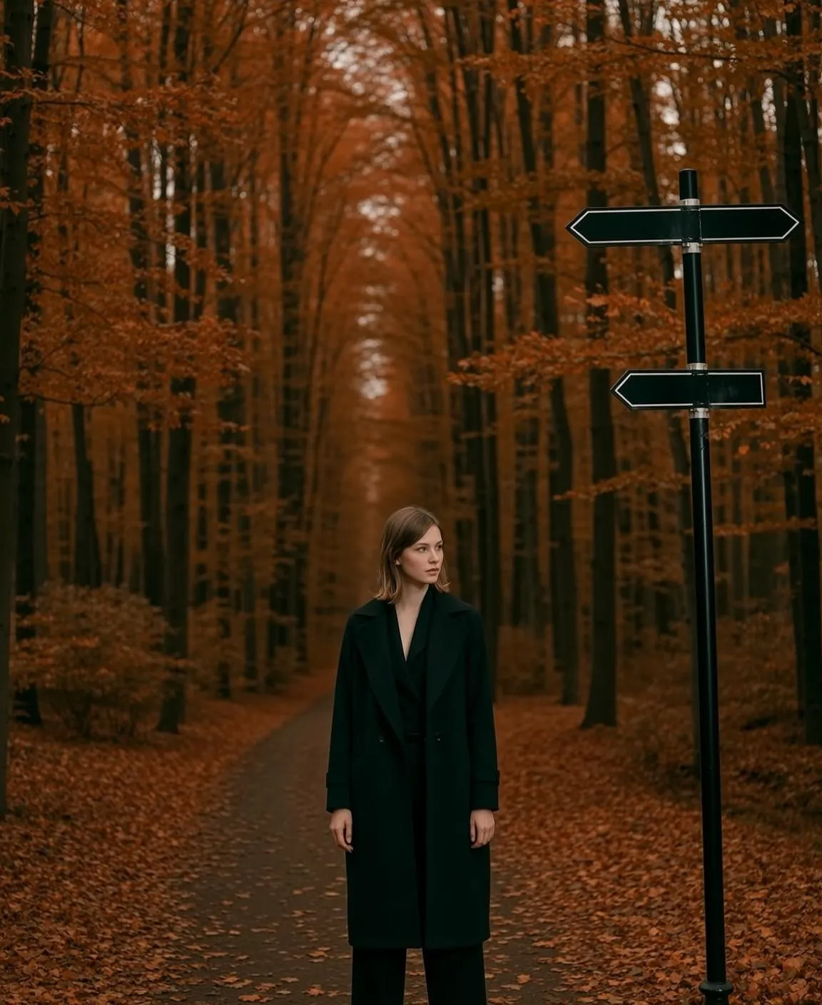 Black Coat Autumn Path