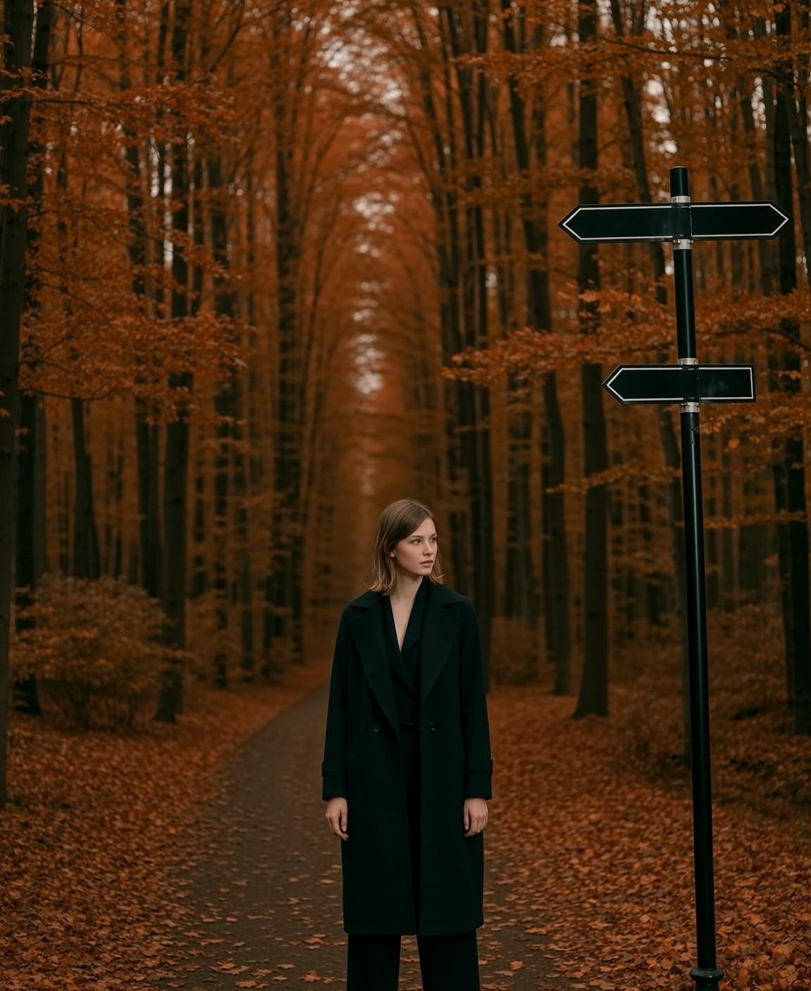 Black Coat Autumn Path