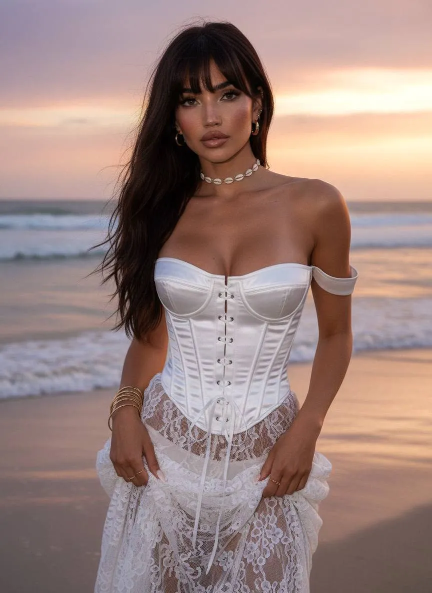 Makeup Earrings Necklace Bracelets And Rings In Beach Portrait
