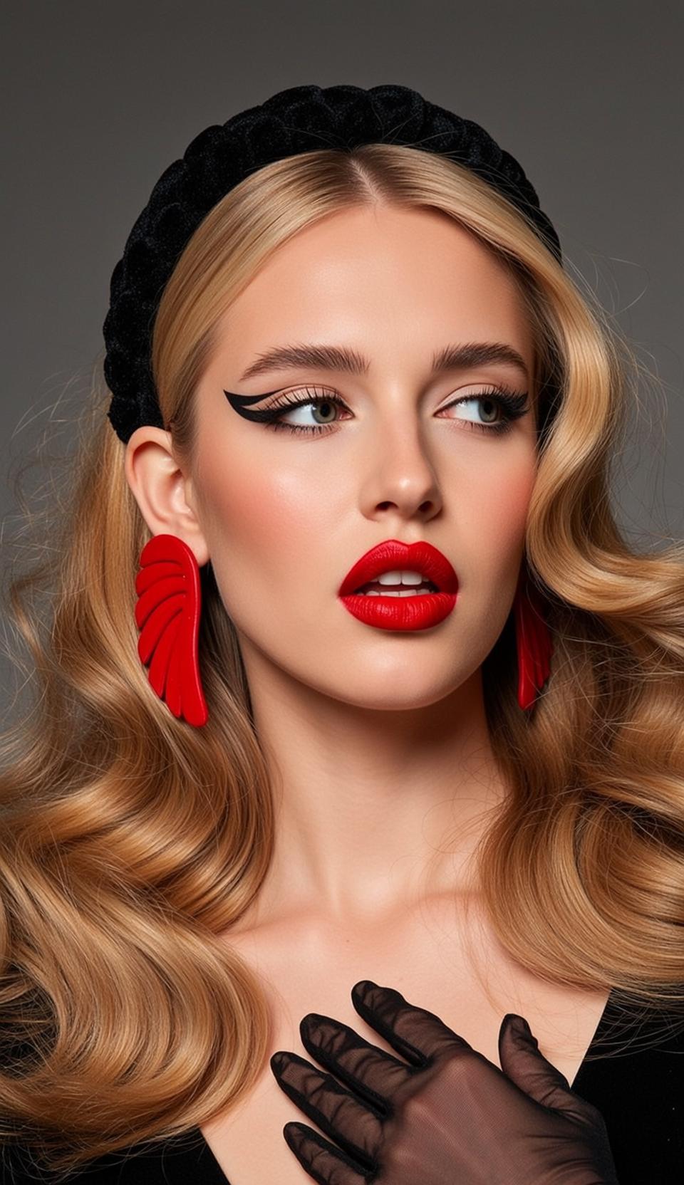 Photorealistic Portrait Woman With Blonde Wavy Hair Wearing Black Velvet