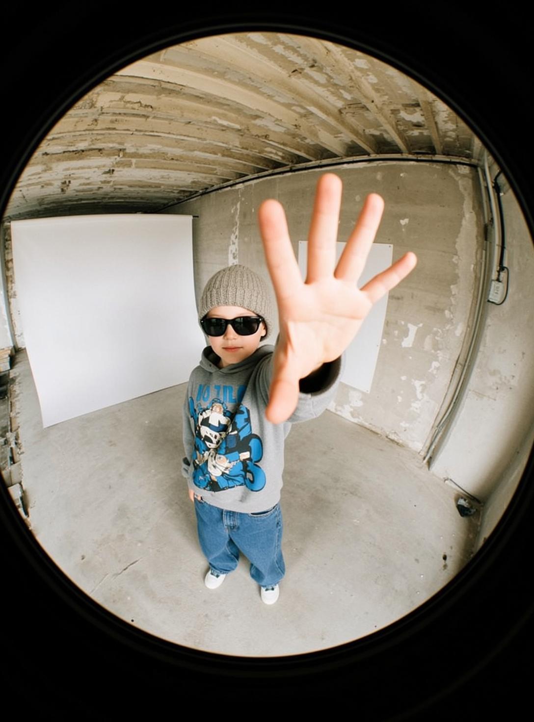 Grey Hoodie Beanie Studio Fisheye