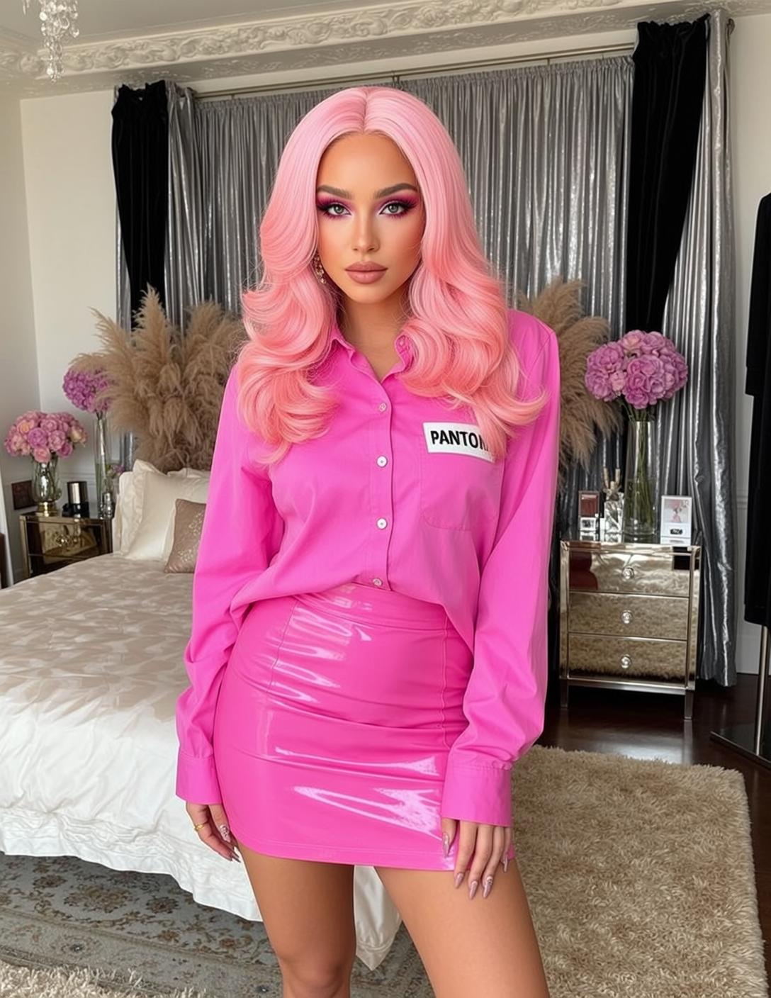 Barbiecore Stands Facing Forward Her Head Tilted