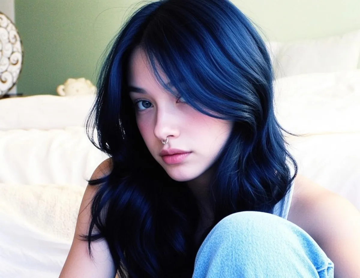 Piercings And Makeup With Blue Denim Top